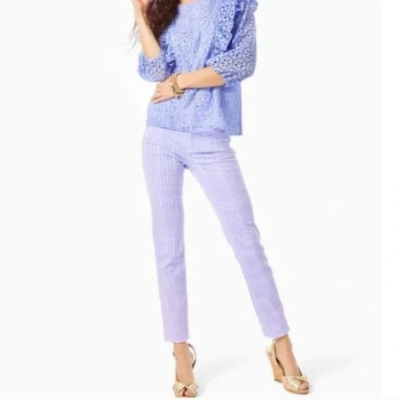 EUC Lilly Pulitzer South Ocean High Rise Gingham Verbena Lavender Pants Size 12 - Picture 2 of 4